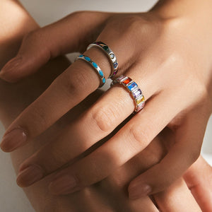 Rainbow Stone Emerald Cut Eternity Band Ring