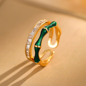 Enamel Bamboo Joint CZ Layered Open Ring