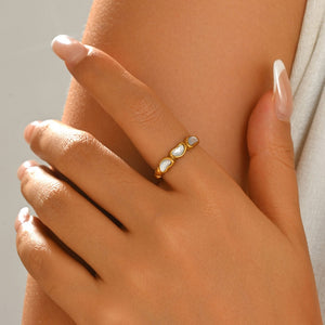 Triple Mother Of Pearl Heart Carved Band Ring