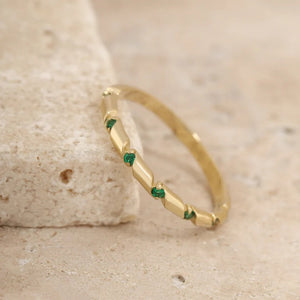 Tiny Green CZ Half Twisted Ribbon Band Ring