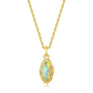 Vintage Marquise Opal Leaf Pendant Necklace