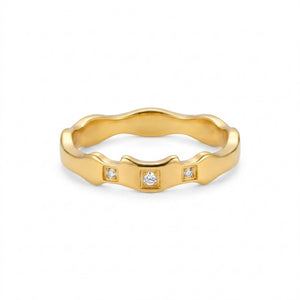 Minimalist Triple CZ Organic Wavy Band Ring