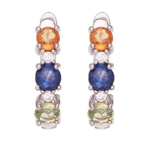 Triple Fancy Gemstone Huggie Hoop Earrings