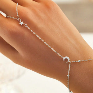 Dainty Moon Star Station Chain Ring Bracelet