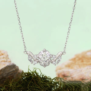 Round Moissanite Multi Leaf Charm Necklace