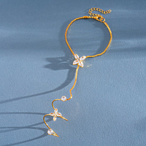 Four-Petal Flower CZ Hand Chain Bracelet