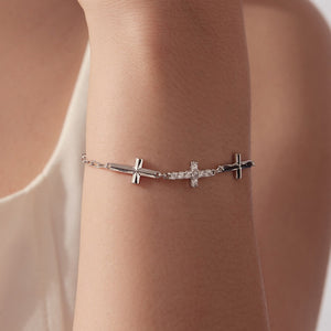 Elegant Triple Cross Pave CZ Charm Bracelet