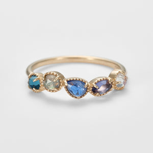 Colorful Multi Shape Five Gemstone Band Ring