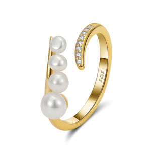 Four Gradient Pearls Adjustable Open Ring