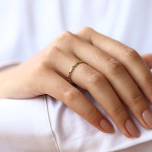 Tiny Green CZ Half Twisted Ribbon Band Ring