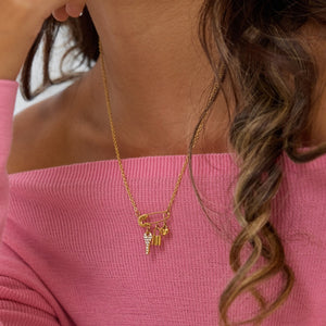 Gold Safety Pin Cross Key Heart Necklace