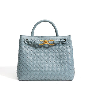 Handwoven Leather Knot Clasp Tote Handbag