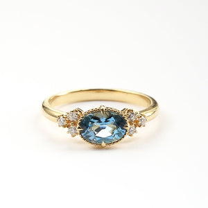 Oval Blue Gemstone CZ Cluster Stacking Ring