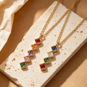 Dainty Multi‑Color Square CZ Charm Necklace