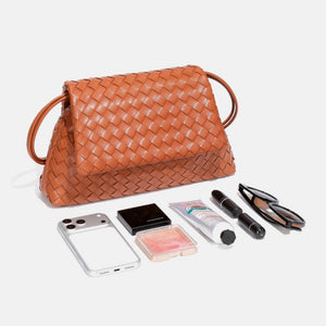 Handwoven Leather Flap Shoulder Handbag