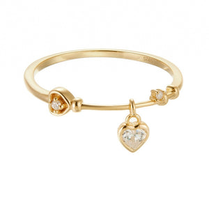 Dainty Heart Dangle Charm Crystal Band Ring