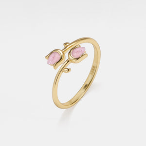 Rose Quartz Tulip Flower Stacking Ring
