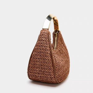 Woven Metal handle Crescent Hobo HandBag