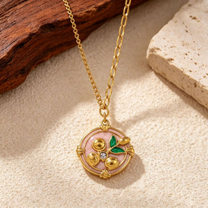 Tulip Floral Enamel Medallion Charm Necklace