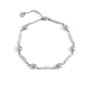 Tiny Oval Bead Pave Bar Station Link Bracelet