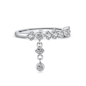 Classic Bezel CZ Pave  Drop Charm Band Ring