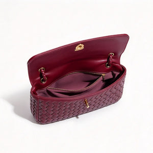 Handwoven Leather Flap Knot Lock Handbag