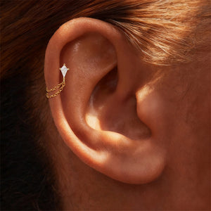 Kite Cut Double Chain Ear Wrap Stud Earrings