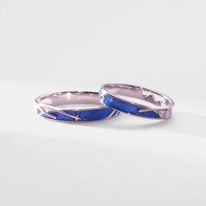 Starry Night Blue Enamel Couple Matching Ring