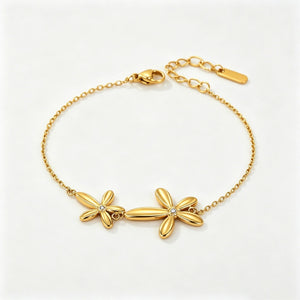 Double Abstract Flower Charm Chain Bracelet