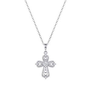 Textured Filigree CZ Cross Pendant Necklace