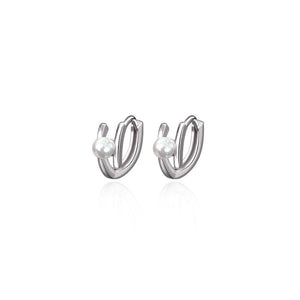 Dainty Dual Layer Pearl Huggie Hoop Earrings