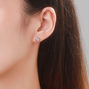 Rainbow Aurora Heart CZ Bezel Stud Earrings