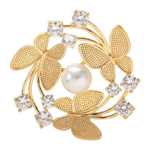 Elegant Pearl Butterfly Statement Brooch