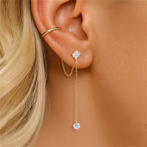 Flower Star Stud Ear Cuff Chain Drop Earrings