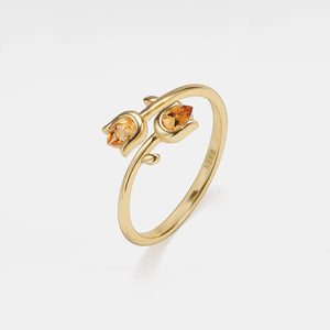 Citrine Tulip Flower Stacking Bypass Ring