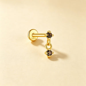 Dual Black Rutilated Quartz Drop Stud Earrings
