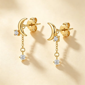 Classic Crescent Moon CZ Drop Stud Earrings