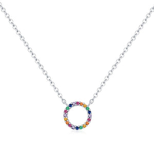 Multi Color Circle Pave CZ Pendant Necklace