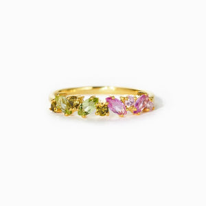 Gradient Green Pink Stackable Band Ring