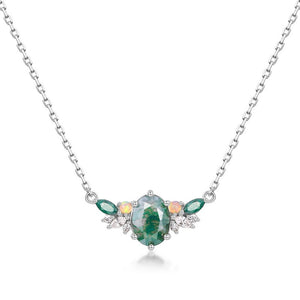 Natural Moss Agate Cluster Pendant Necklace