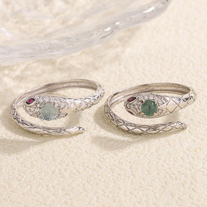 Engraved Snake Crystal Stacking Bypass Ring