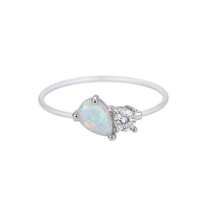 Dainty Silver Teardrop Opal Band Ring