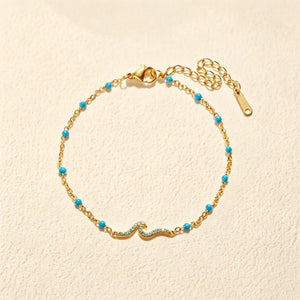 Blue CZ Wave Enamel Charm Station Bracelet
