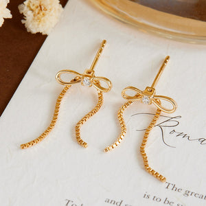 Moissanite Bowknot Chain Drop Stud Earrings