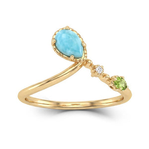 Natural Larimar Cabochon Teardrop Band Ring