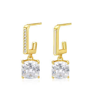 Asymmetric J-Hoop Cushion CZ Drop Earrings