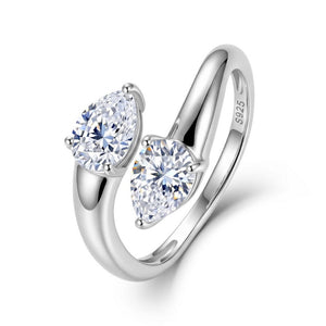 Dainty Dual Pear Moissanite Bypass Open Ring