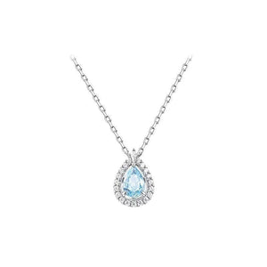 Dainty Blue Teardrop Halo Pendant Necklace