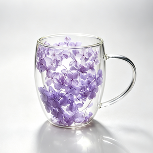 Double Wall Flower Glass Coffee Cup