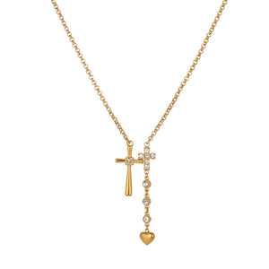 Asymmetric Cross Heart Negligee Necklace